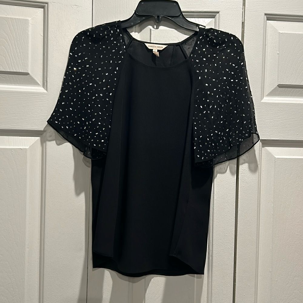Rebecca Taylor Black Blouse w Decorative Sleeves, Size 0